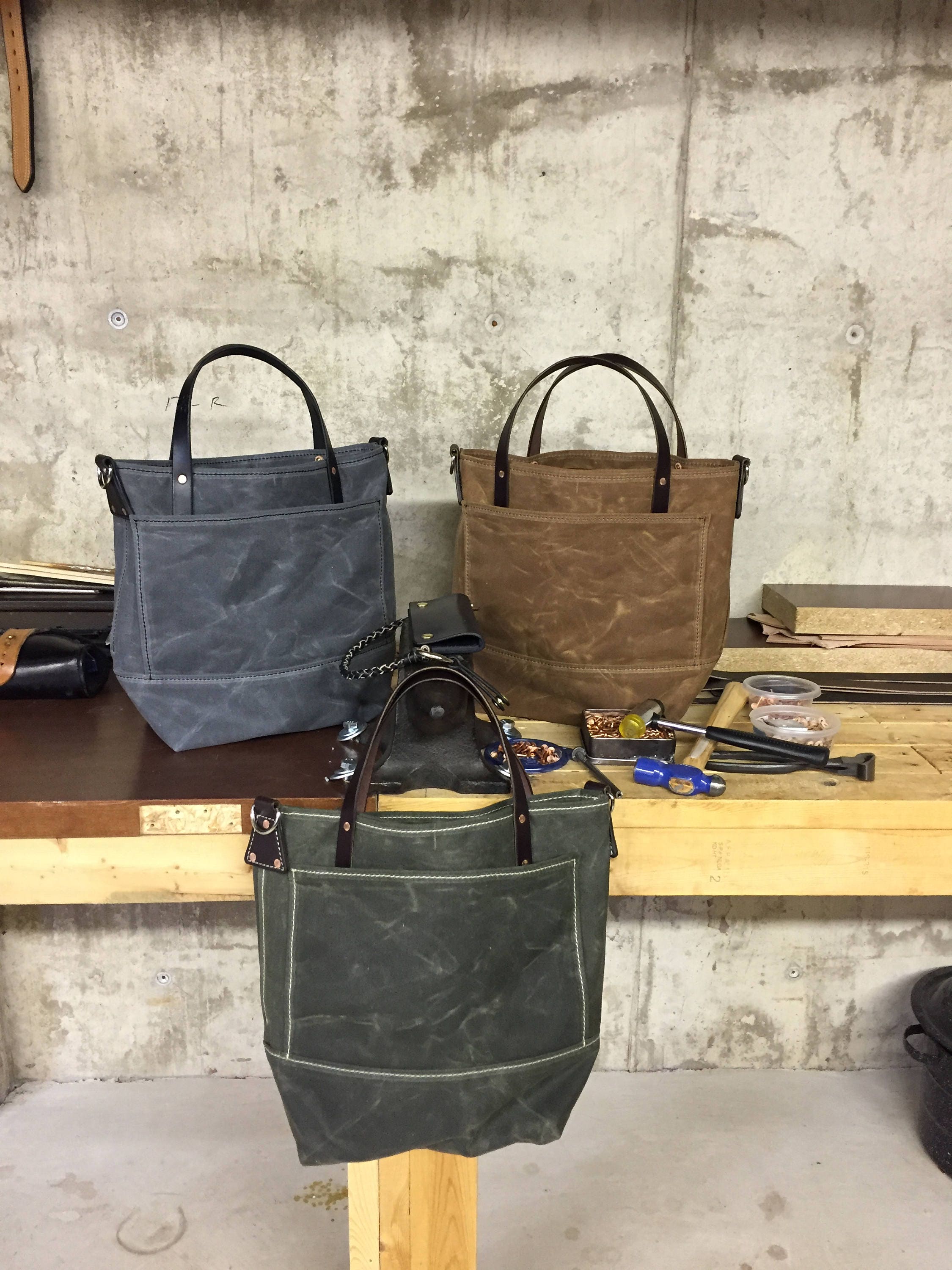 Handmade Waxed Canvas Tote Bag / Waxed Canvas Bags / Carry