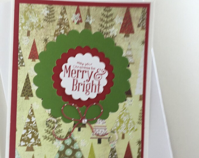 Merry Christmas Card /Christmas Card/ Holiday Card/ Christmas Wreath/Merry and Bright Christmas