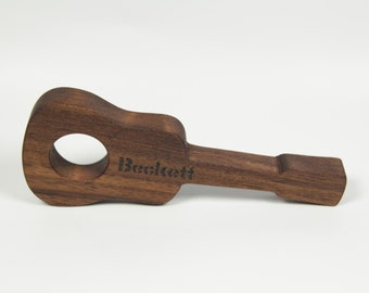 Personalized Teether Acoustic Guitar, Wooden Teether, Natural Wood Teether, Organic Wood Teether, Wooden Baby Toy, Wooden Teething Ring