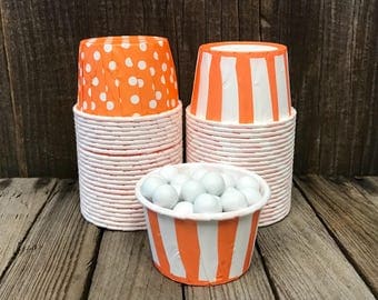 48 Orange Striped and Polka Dot Candy Cups--Orange Nut Cup-- Birthdays--Halloween-- Fall Party--Favor Cup