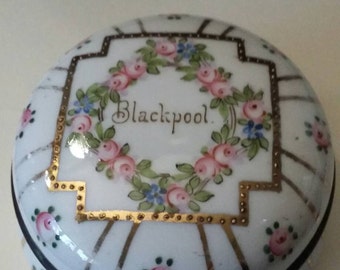 1930's Hand painted porcelain Trinket box. Blackpool souvenir.