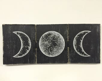 Triple Moon Print, Moon Art, Triple Moon Goddess, Space Art, Art Print, Art Gift, Black and White Art, Witch Art, Goddess Art, Full Moon