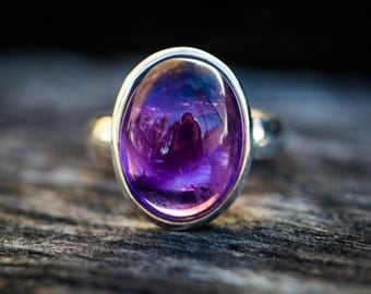Amethyst Ring size 6-9 - Amethyst Cabochon Sterling Silver Ring Size 6-9 - Amethyst Ring - Purple Amethyst - February Birthstone Ring