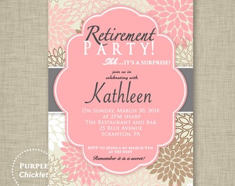 Surprise Retirement Party Invitation Pink Adult Surprise Party Invite Floral Party Party Invite - Printable Personalized JPG File Invite (8)