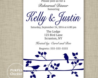 Rehearsal Dinner Navy and Charcoal Engagement Invitation Cocktail Party Invite Birds on Tree Branch Couples Shower Invite Printable file 40