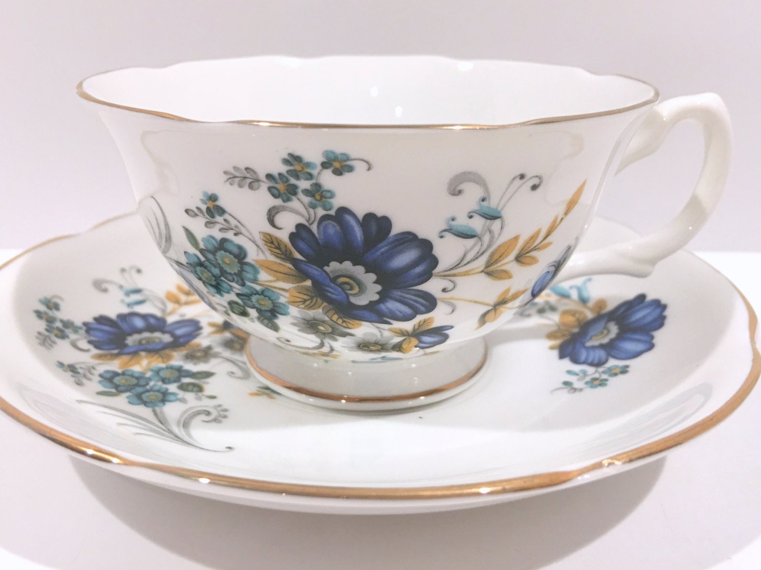 Royal Grafton Tea Cup and Saucer, English Bone China Cups, Floral Cups, Antique Tea Cups