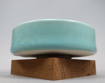 Porcelain Tea Bowl with Runny Turquoise Glaze