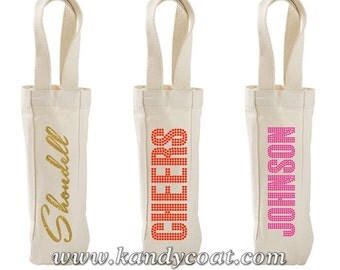 Personalized Wine Bottle Tote Bag - Wine Bottle Tote - Wine Bottle Carrier - Wine Bottle Holder - Reusable Canvas Tote Bag