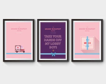 The Grand Budapest Hotel Collection x 3 Prints - movie poster, art, film loster, lobby boy, minimalist movie poster poster, wes anderson