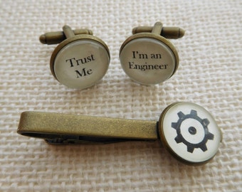Trust Me - I'm an Engineer Cuff links and/or Tie Clip -Excellent Engineer Gift for an Engineer Cufflinks Tie Bar Free UK Shipping