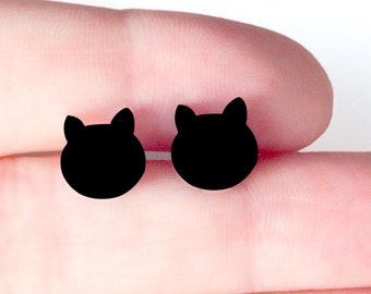 Black Cat Earrings - Ideal Gift - Cat Stud Earrings - small earrings - cat face, cat post earrings