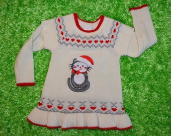 Vintage, 3t, Christmas sweater, Ugly Christmas sweater, kids, girls, 3 year old, toddler, cat, kitty, kitten