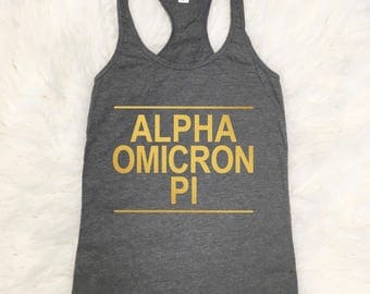 Alpha Omicron Pi Tank Top | Metallic Gold | Tshirt | Tee | A O Pi