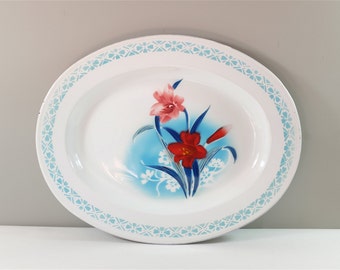 Vintage enamel Bumper Harvest serving platter - Vintage Bumper Harvest Enamel oval platter - Bumper harvest tray- serving platter