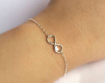 Sterling Silver Infinity Bracelet, Infinity Heart Bracelet, Friends Bracelet, Sisters Bracelet, Bridesmaids Bracelet