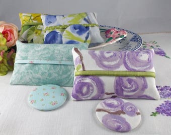Handbag Mirror and Tissue Holder - pocket mirror, tissue case, tissue pouch, paper tissue holder, gift for mum, gift for friend, mothers day