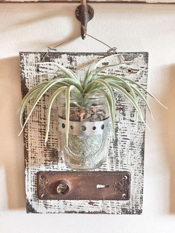 Mason Jar Plant Hanger Vase with Antique Hardware