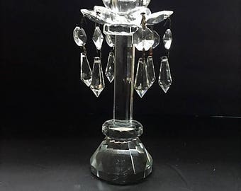 Vintage Crystal Diamonds by Godinger Candle Stick Holder with Prism Flower Petals and Hanging Prisms Whimsical Glass Candle Holder