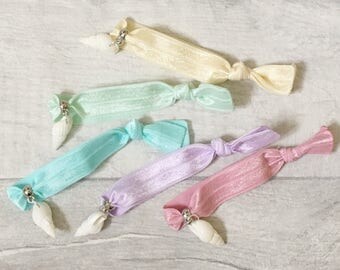 Hair Tie Bracelet, Shell Bracelet, Girls Bracelet, Beach Bracelet, Party Bag Filler, Loot Bags, Party Favors, Girls Party Favor, Beach Party