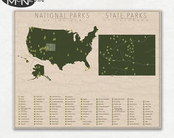 NATIONAL and STATE PARK Map of Colorado and the United States, Fine Art Photographic Print for the home decor.