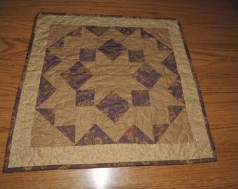Plum, Tan and Cream Small Quilted Table Topper or Candle Mat 19.5" x 19.5"