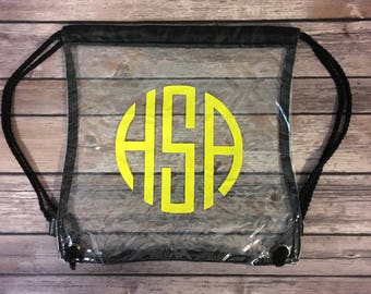 Monogrammed Clear Drawstring, Clear Stadium Bag, Monogrammed Clear Bag