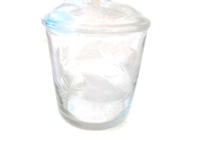 Vintage Delicate Etched Glass Apothecary Jar with Lid / Candy Jar | Bathroom Storage Jar / Floral Etched Jar