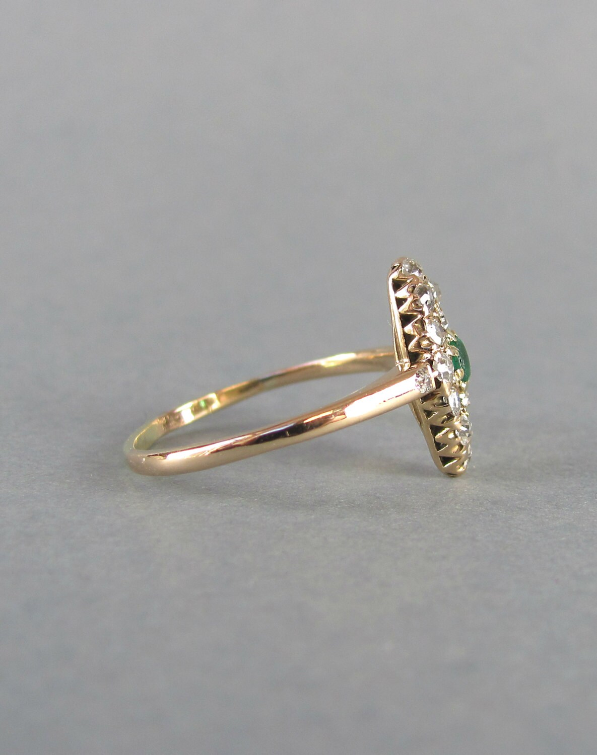 ANTIQUE Victorian diamond and emerald navette ring antique