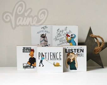 Art_print_Handlettering_5_different_images_Home_illustration_decoration_Wood_Art_Communication_Patience_Tiny creature Pint-sized product