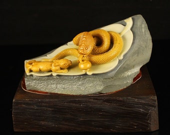 N3509 Chinese Shoushan Stone Statue - Snake & Hare