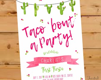 Taco Bout a Party Invitation, Taco Bout a Party Invite, fiesta invitation, Fiesta Birthday Invitation, Cactus Birthday, watercolor, Fiesta