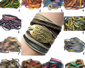 Silk wrap bracelet-silk ribbon bracelet-boho jewelry-she believed she could so she did -choose ribbon-seidenband-ruban de soie-