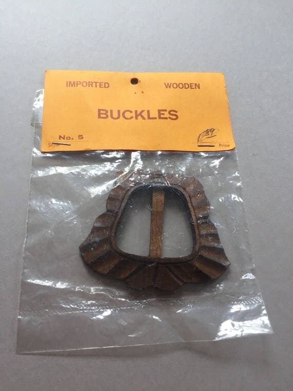 Wooden BELT BUCKLE Hand Carved Made in Korea Vintage Craft
