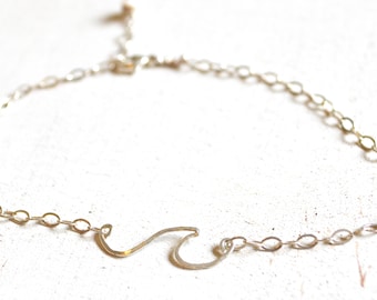 Wave Anklet in Sterling or Gold, Ocean Wave Anklet