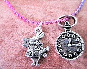 White Rabbit Necklace, Alice In Wonderland Jewelry, Through The Looking Glass, White Rabbit Jewelry, Down The Rabbit Hole, I'm Late I'm Late