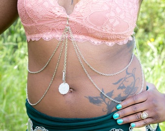 Belly Dance Bra Drape - Coin Bra - Chain Drape - Body Chain - Belly Dance Costume - Tribal Fusion - Silver Chain - Belly Dance Jewelry