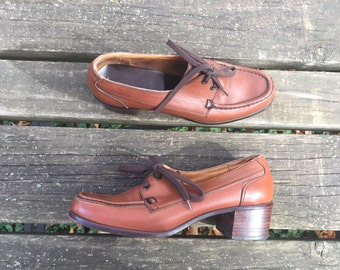 Shoes - Size 8.5 Light Brown Leather Loafers Chunky Heels Oxfords Made in USA Sebago Womens 8 1/2