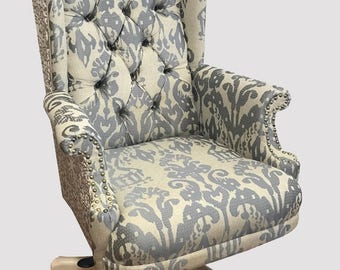 Tufted Wingback Upholstered Desk Chair Custom Furniture, Office Chair Swivel Chair, Accent Chair, French Country Style, Custom Made to Order