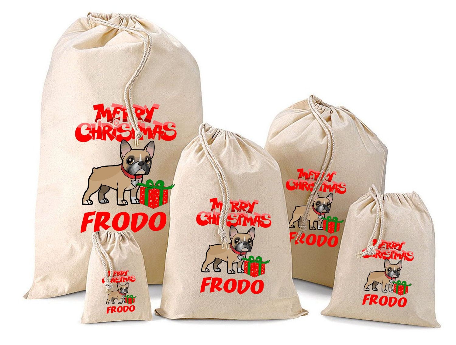 Personalised With Your Dogs Name Treat Gift Bags & Santa Sacks