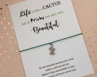 Cactus Wish Bracelet - Cactus String Bracelet - Cactus Charm Bracelet - Life is like a Cactus Quote - Cactus Charm Bracelet