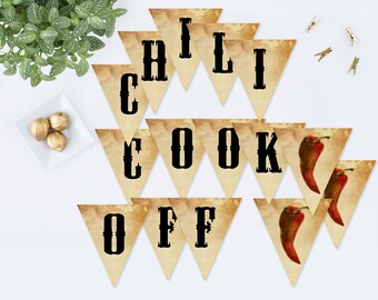 Chili Cook Off Banner, Printable PDF Party Decor, Instant Download, Chili Party, Pepper Party Decor, Paper Bunting Flags, Cinco de Mayo