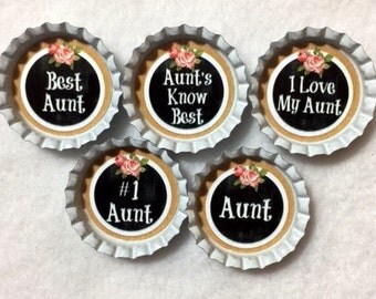 Customized Set of 5 Aunt Appreciation Bottle Cap Magnets