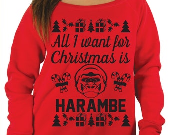Womens Off Shoulder Harambe Christmas Sweater.