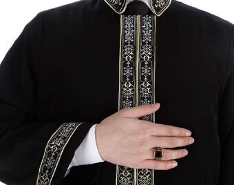 Qutan Muslim Long Kurta XS, S M, L, XL Islamic Mens Wear, Bordured Thobe, Galabiyya, Jubbah, islamic wear, Muslim Tunic, Cubbe