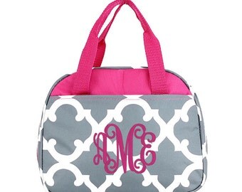 4 Colors Monogrammed Lunchbox, Personalized Lunch bag, Gray Lunch Box, Lunchbox for kids, Quatrefoil Lunchbox, Teal Lunchbox, Pink Lunchbox
