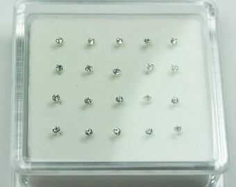 20pcs 1.5mm 925 Sterling silver Jewellery Findings Straight Nose Stud Ring ,1.5mm Rhinestone, 12mm pin-FDSSE00106