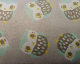Grey, Turquoise, Yellow and White Owl Minky Fabric BTY