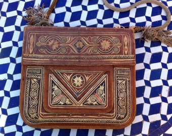 Vintage MOROCCAN LEATHER BAG Multi-Pocket
