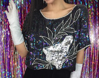 20's Sequined Silk Party Blouse