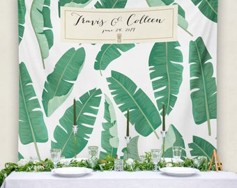 Tropical Banana Palm Wedding, Retro Banana Leaf Tapestry, Custom Palm Wedding Photo Booth, Banana Leaf Wedding Decor / W-G28-TP REG1 AA3